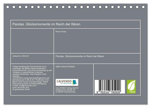 Produktbild: Pandas. Gl&uuml;cksmomente im Reich der B&auml;ren (Tischkalender 2027 DIN A5 quer), CALVENDO Monatskalender