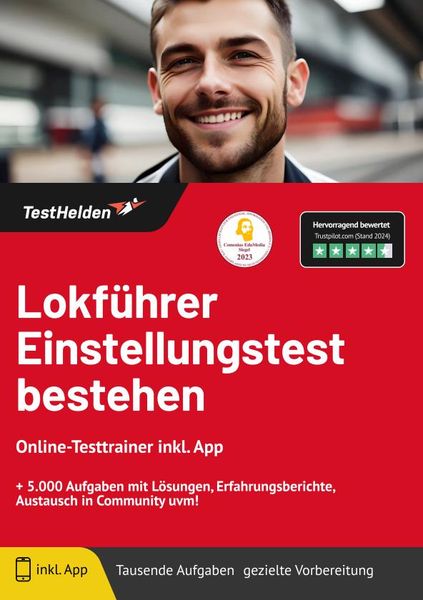 Produktbild: Lokf&uuml;hrer Einstellungstest bestehen: Online-Testtrainer inkl. App | + 5.000 Aufgaben mit L&ouml;sungen, Erfahrungsberichte, Austausch in Community uvm!