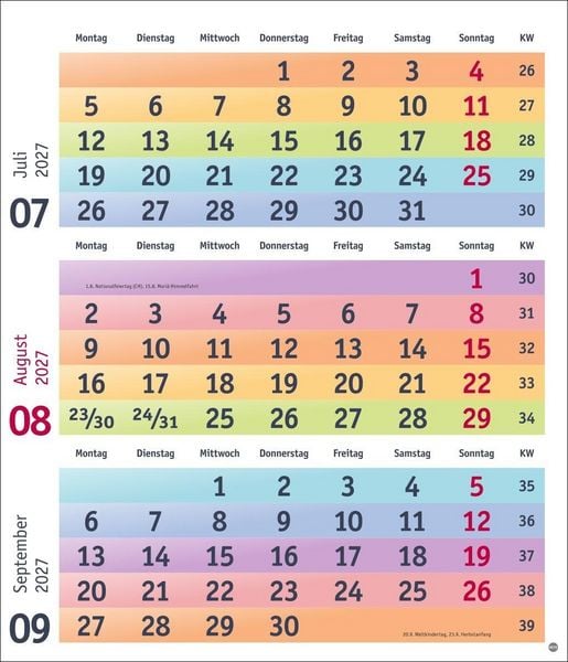 Produktbild: Bunte Wochen 3-Monatsplaner 2027