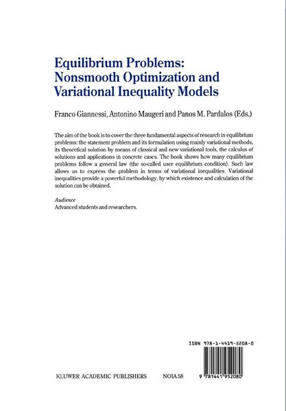 Produktbild: Equilibrium Problems: Nonsmooth Optimization and Variational Inequality Models