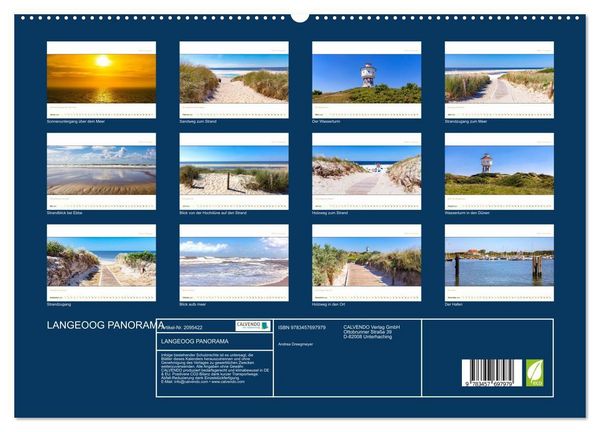 Produktbild: LANGEOOG PANORAMA (hochwertiger Premium Wandkalender 2026 DIN A2 quer), Kunstdruck in Hochglanz