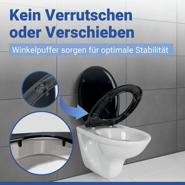 Produktbild: WC Sitz Mod. Rieti Schwarz, stabiler Toilettensitz mit Absenkautomatik