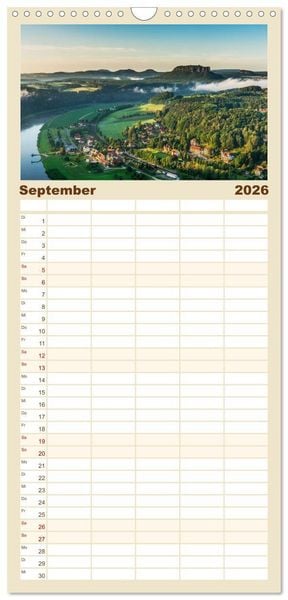 Produktbild: Familienplaner 2026 - S&auml;chsische Schweiz / Geburtstagsplaner mit 5 Spalten (Wandkalender, 21 x 45 cm) CALVENDO