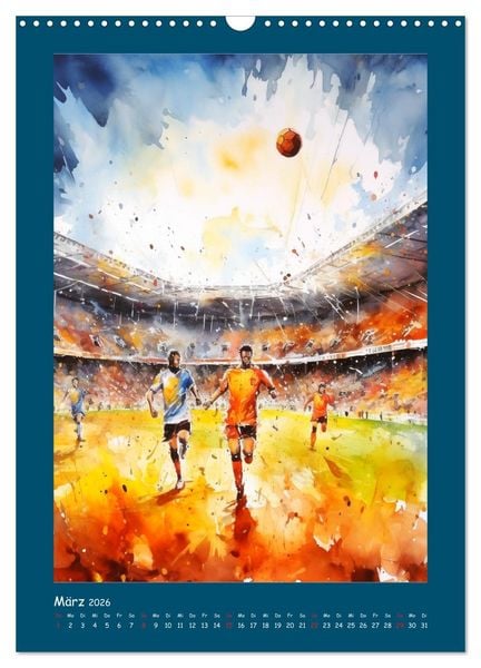Produktbild: Leidenschaft Fussball. Stadionstimmung im Aquarellstil (Wandkalender 2026 DIN A3 hoch), CALVENDO Monatskalender