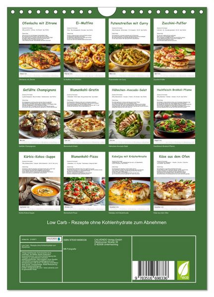 Produktbild: Low Carb - Rezepte ohne Kohlenhydrate zum Abnehmen (Wandkalender 2026 DIN A4 hoch), CALVENDO Monatskalender
