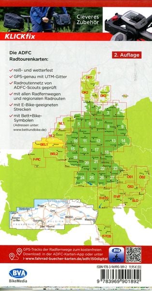 Produktbild: ADFC-Radtourenkarte BEL 1 Belgien Flandern 1:150.000, reiß- und wetterfest, E-Bike geeignet, GPS-Tracks Download, mit Kilometer-Angaben