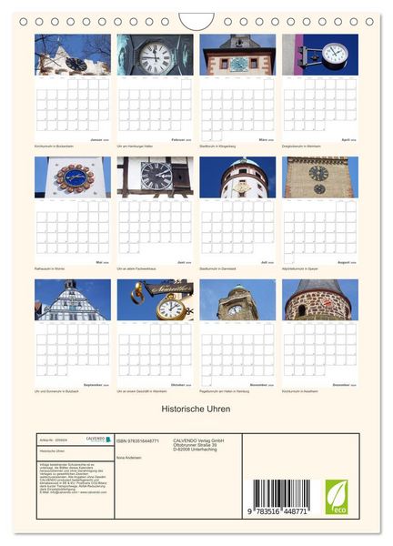 Produktbild: Historische Uhren (Wandkalender 2026 DIN A4 hoch), CALVENDO Monatskalender