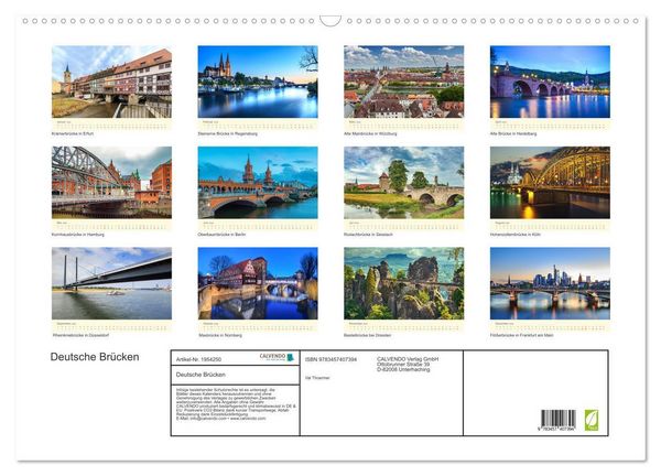 Produktbild: Deutsche Br&uuml;cken (Wandkalender 2026 DIN A2 quer), CALVENDO Monatskalender