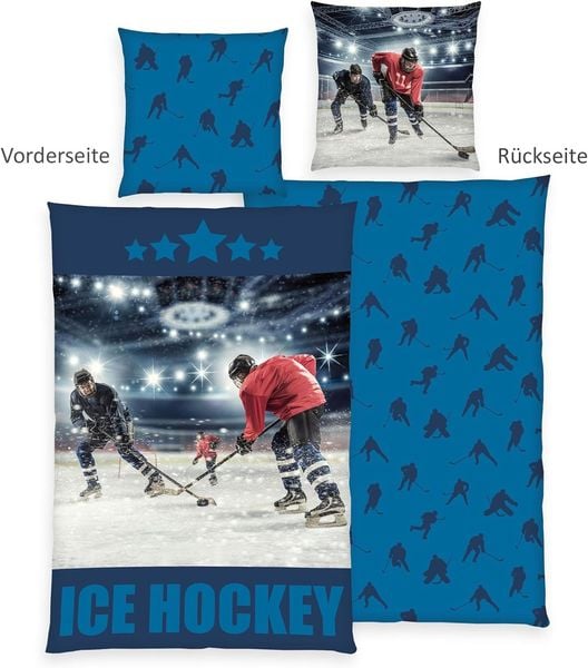 Herding 4459413050 - Young Collection Bettwäsche Eishockey, Baumwolle/Renforcé, 80x80/135x200 cm