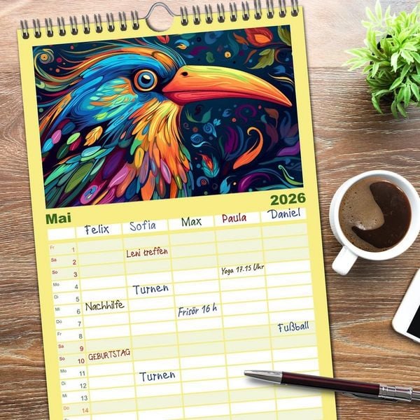 Produktbild: Familienplaner 2026 - Flieg und trag die Farben ins Licht mit 5 Spalten (Wandkalender, 21 x 45 cm) CALVENDO