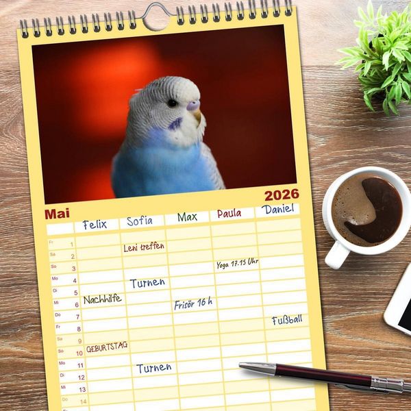 Produktbild: Familienplaner 2026 - Wellensittichkalender! - Das Original mit 5 Spalten (Wandkalender, 21 x 45 cm) CALVENDO