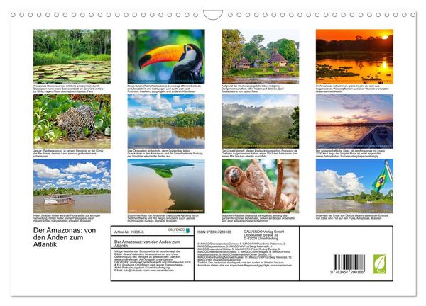Produktbild: Der Amazonas: von den Anden zum Atlantik (Wandkalender 2026 DIN A3 quer), CALVENDO Monatskalender