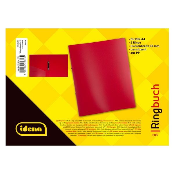 Produktbild: Idena Ringbuch PP 2 Ringe 35mm transluzent rot DIN A4
