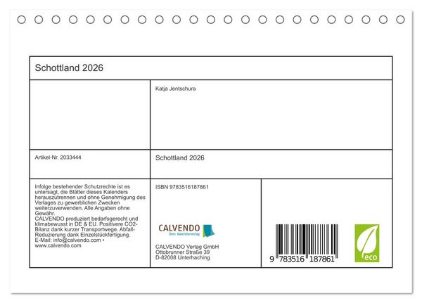 Produktbild: Schottland 2026 (Tischkalender 2026 DIN A5 quer), CALVENDO Monatskalender
