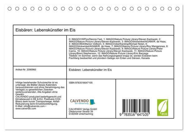 Produktbild: Eisb&auml;ren: Lebensk&uuml;nstler im Eis (Tischkalender 2026 DIN A5 quer), CALVENDO Monatskalender