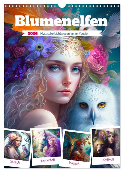 Produktbild: Blumenelfen. Mystische Lichtwesen voller Poesie (Wandkalender 2026 DIN A3 hoch), CALVENDO Monatskalender