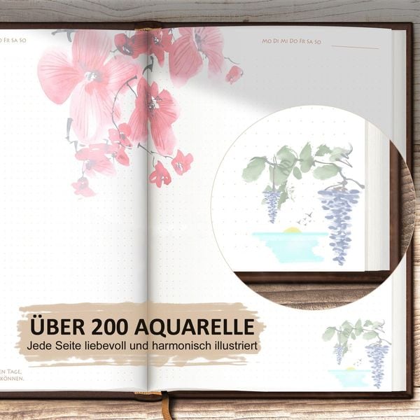 Tagebuch illustriert mit Aquarellmalerei und schönen Sprüchen zum Nachdenken