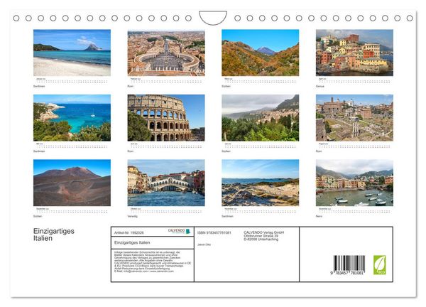 Produktbild: Einzigartiges Italien (Wandkalender 2026 DIN A4 quer), CALVENDO Monatskalender