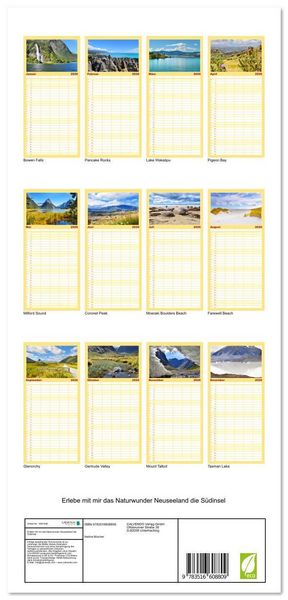 Produktbild: Familienplaner 2026 - Erlebe mit mir das Naturwunder Neuseeland die S&uuml;dinsel mit 5 Spalten (Wandkalender, 21 x 45 cm) CALVENDO