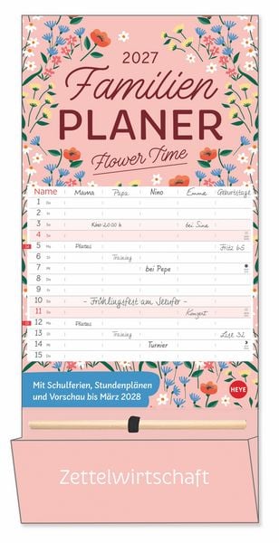 Produktbild: Deko-Familienplaner mit Tasche Flower Time 2027