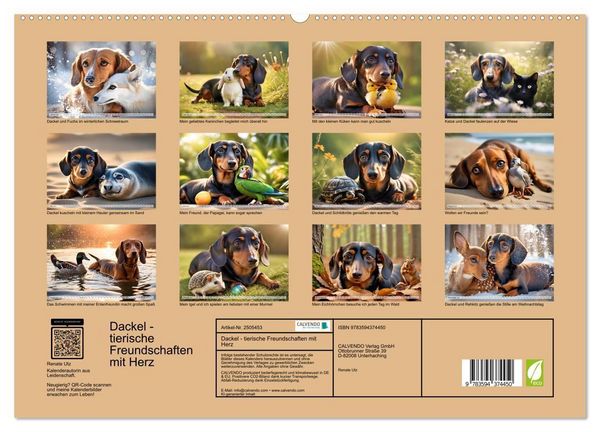 Produktbild: Dackel - tierische Freundschaften mit Herz (hochwertiger Premium Wandkalender 2027 DIN A2 quer), Kunstdruck in Hochglanz
