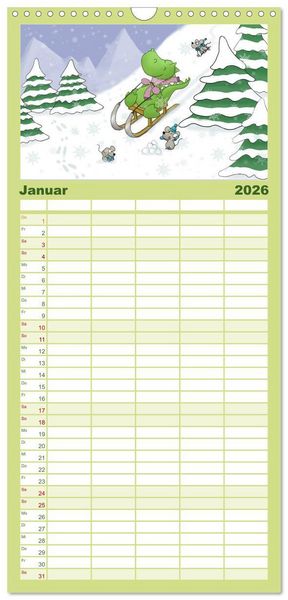 Produktbild: Familienplaner 2026 - Der kleine Drache mit 5 Spalten (Wandkalender, 21 x 45 cm) CALVENDO