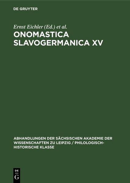Produktbild: Ernst Eichler; Hans Walther: Onomastica Slavogermanica. XV.