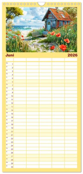 Produktbild: Familienplaner 2026 - Cottages am Wasser - Malerische R&uuml;ckzugsorte genie&szlig;en mit 5 Spalten (Wandkalender, 21 x 45 cm) CALVENDO