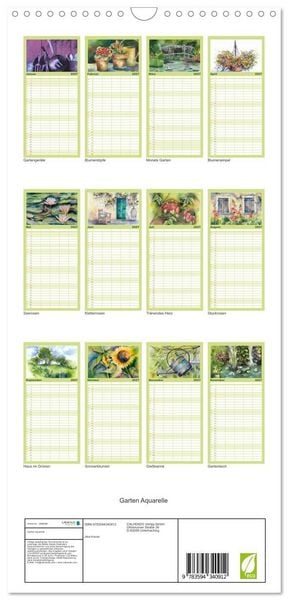 Produktbild: Familienplaner 2027 - Garten Aquarelle mit 5 Spalten (Wandkalender, 21 x 45 cm) CALVENDO