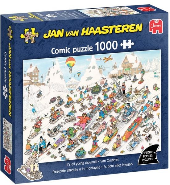 Produktbild: Jumbo 1110100615 - Jan van Haasteren, Es geht alles bergab, Comic-Puzzle, 1000 Teile