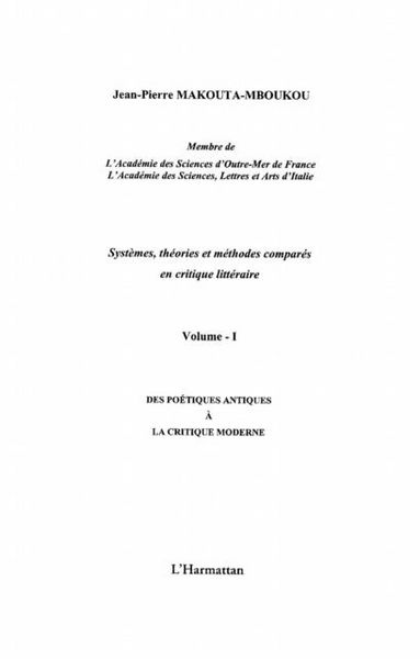 Produktbild: Systemes, theories et methodes compares en critique litteraire vol I