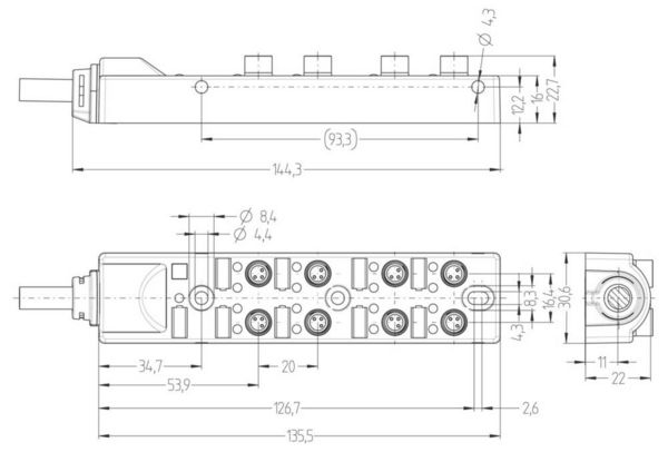 Produktbild: Escha 8I/OM8-3P2C-5/S370 8061796 Sensor/Aktorbox passiv M8-Verteiler mit Metallgewinde 1St.