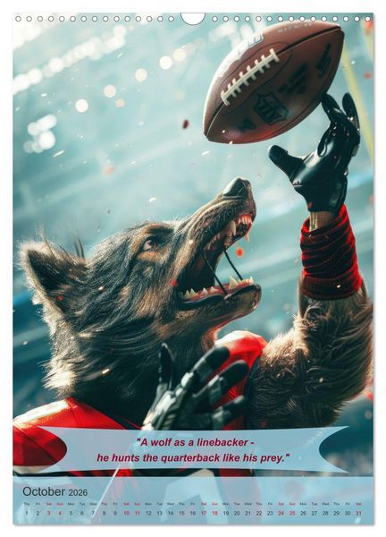 Produktbild: American football with funny animals (Wall Calendar 2026 DIN A3 portrait), CALVENDO 12 Month Wall Calendar