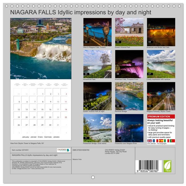 Produktbild: NIAGARA FALLS Idyllic impressions by day and night (Wall Calendar 2026 12 &times; 12 Inch) CALVENDO 12 Month Wall Calendar