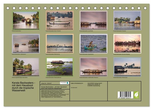 Produktbild: Kerala Backwaters - mit dem Hausboot durch die tropische Wasserwelt (Tischkalender 2027 DIN A5 quer), CALVENDO Monatskalender