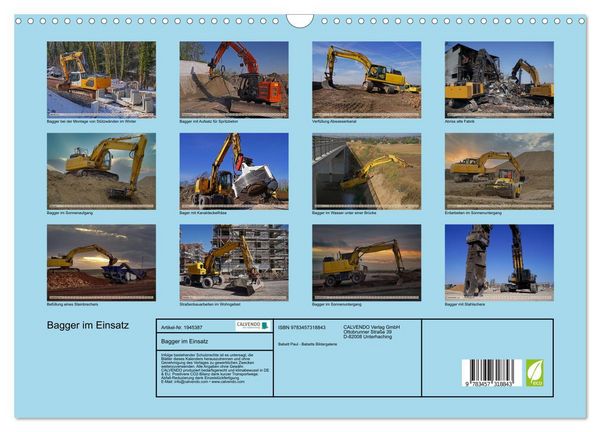 Produktbild: Bagger im Einsatz (Wandkalender 2026 DIN A3 quer), CALVENDO Monatskalender
