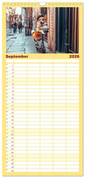 Produktbild: Familienplaner 2026 - S&uuml;&szlig;e Hunde cruisen - durch das Jahr mit dem Hundekalender mit 5 Spalten (Wandkalender, 21 x 45 cm) CALVENDO