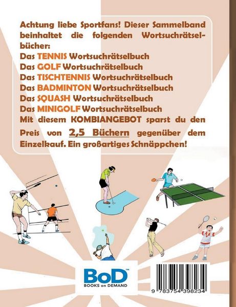 Produktbild: Wortsuchr&auml;tsel 6 in 1 Sammelband Tennis, Tischtennis, Golf, Badminton, Squash und Minigolf