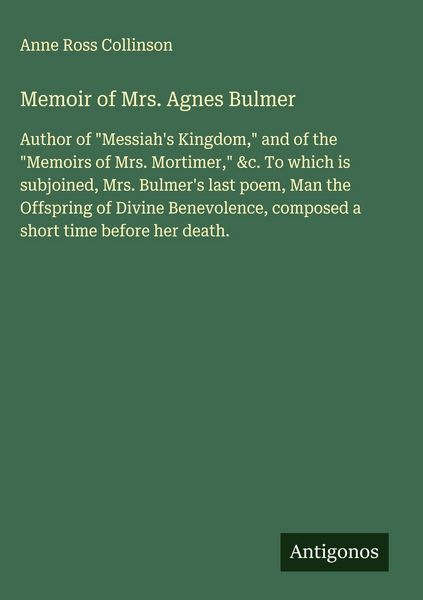 Produktbild: Memoir of Mrs. Agnes Bulmer
