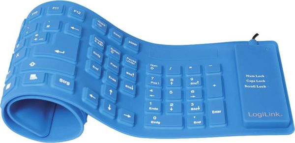 LogiLink ID0035A USB Tastatur Deutsch, QWERTZ Blau Faltbar, Spritzwassergeschützt, Staubgeschützt