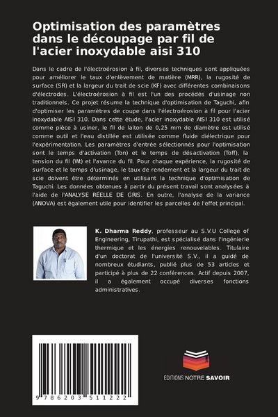 Produktbild: Optimisation des param&egrave;tres dans le d&eacute;coupage par fil de l'acier inoxydable aisi 310