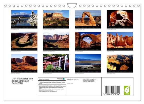 Produktbild: USA-S&uuml;dwesten von seiner sch&ouml;nsten Seite 2026 (Wandkalender 2026 DIN A4 quer), CALVENDO Monatskalender