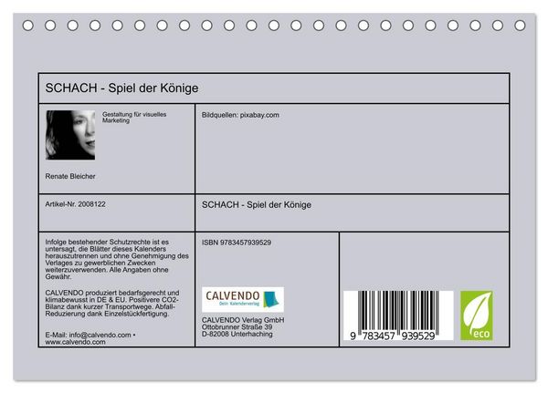 Produktbild: SCHACH - Spiel der K&ouml;nige (Tischkalender 2026 DIN A5 quer), CALVENDO Monatskalender