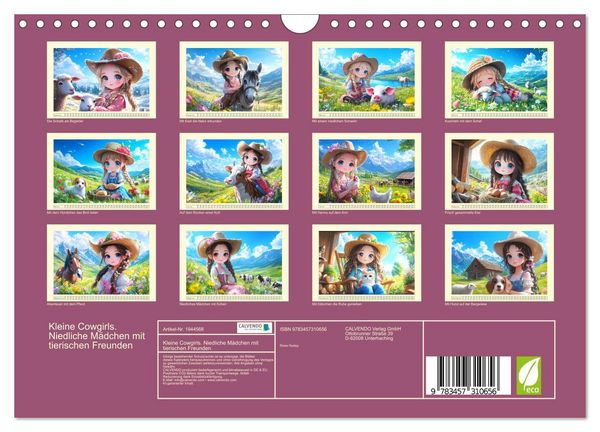 Produktbild: Kleine Cowgirls. Niedliche M&auml;dchen mit tierischen Freunden (Wandkalender 2026 DIN A4 quer), CALVENDO Monatskalender