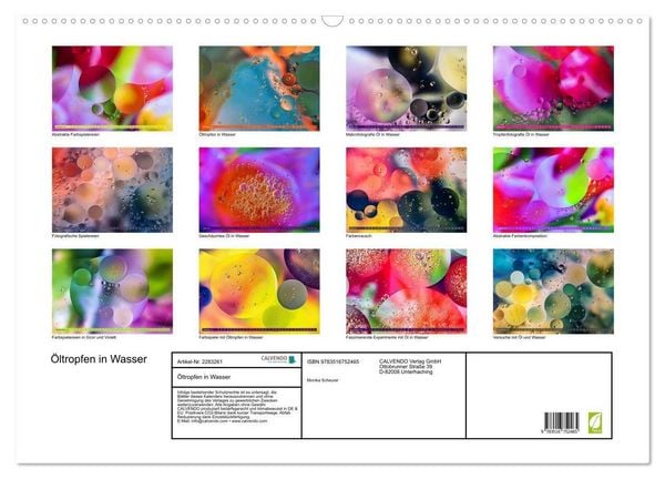 Produktbild: &Ouml;ltropfen in Wasser (Wandkalender 2027 DIN A2 quer), CALVENDO Monatskalender
