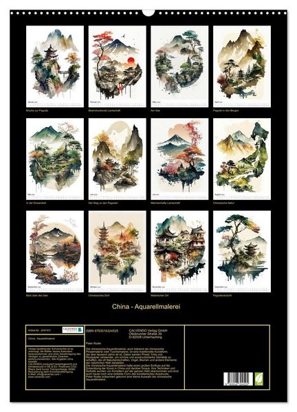 Produktbild: China - Aquarellmalerei (Wandkalender 2026 DIN A2 hoch), CALVENDO Monatskalender