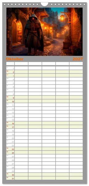 Produktbild: Familienplaner 2027 - Drachent&auml;nzer - Bildgeschichten aus dem Mittelalter mit 5 Spalten (Wandkalender, 21 x 45 cm) CALVENDO