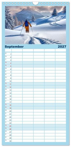 Produktbild: Familienplaner 2027 - Skifahren - endlich Schnee mit 5 Spalten (Wandkalender, 21 x 45 cm) CALVENDO