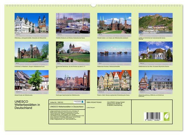 Produktbild: UNESCO Welterbest&auml;tten in Deutschland (hochwertiger Premium Wandkalender 2026 DIN A2 quer), Kunstdruck in Hochglanz