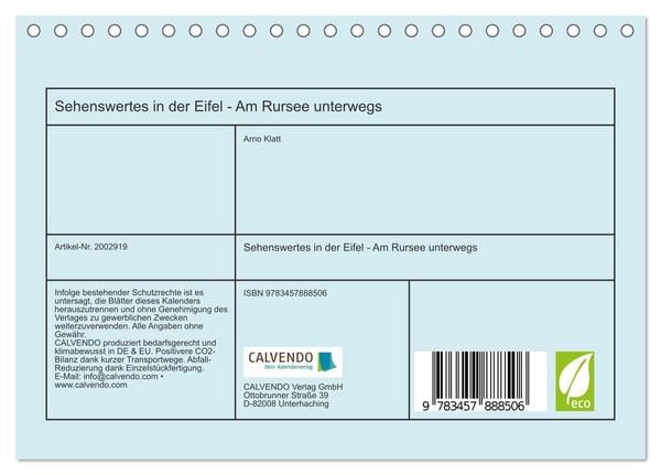 Produktbild: Sehenswertes in der Eifel - Am Rursee unterwegs (Tischkalender 2026 DIN A5 quer), CALVENDO Monatskalender